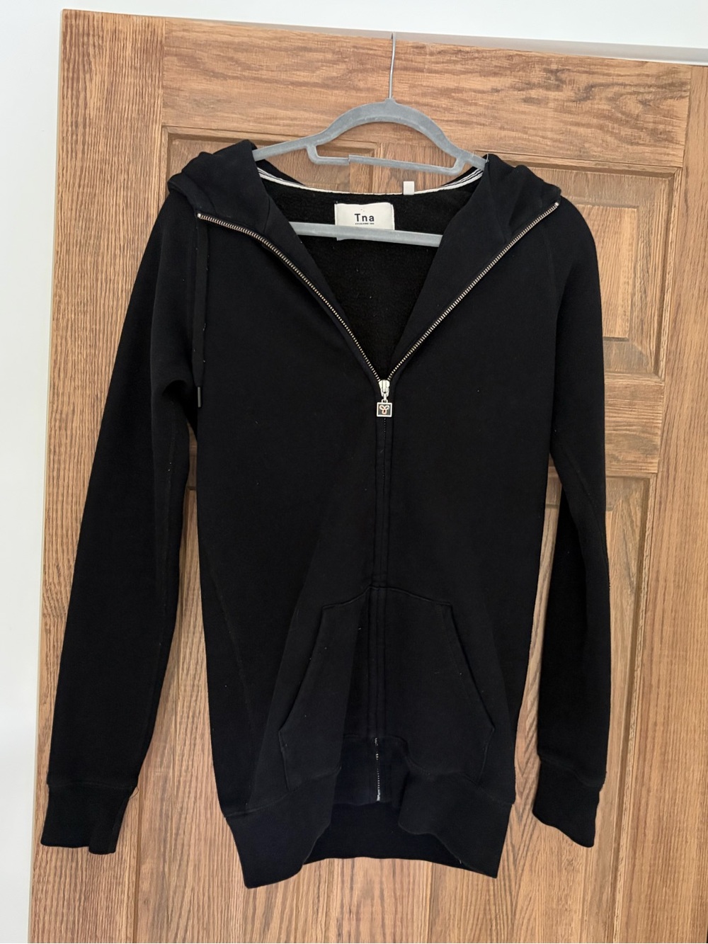 Tna Black Zip-Up Hooded Jacket with gold zipper - XS